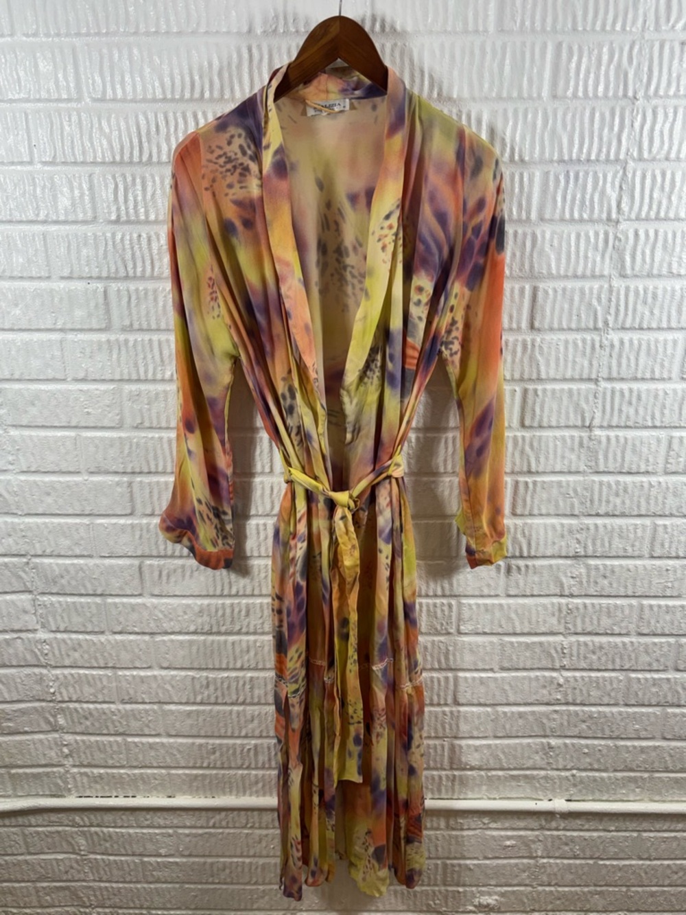 Malizia by La Perla Silk Robe Vintage Abstract Print Multi Color Size III
